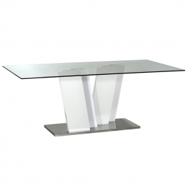 Table de repas rectangulaire ELYPSE laquée blanc et verre.  Geometrie & Contraste - 200 x 100 x 75 cm